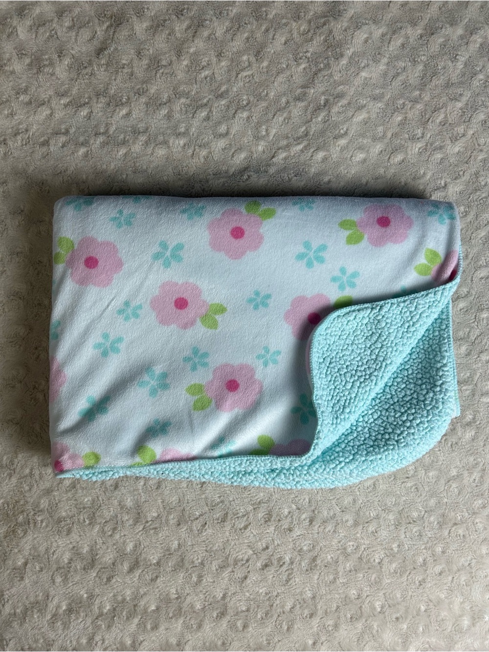 Circo Pink Floral Baby Blanket Aqua Blue Sherpa White Flowers Security Lovey